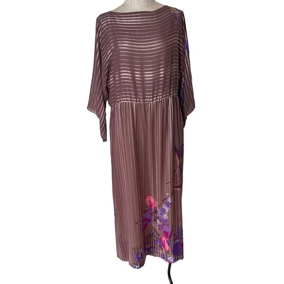 Hanae Mori Vintage 70s Womens Maxi Dress Size 12 Pink Purple Floral Chiffon - Picture 11 of 16